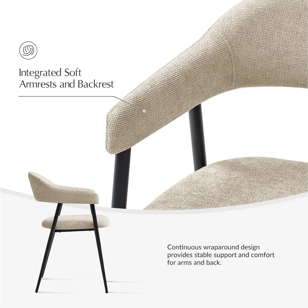 مجموعة كراسي تناول الطعام الحديثة في منتصف القرن مكونة من 4 قطع، قماش منجد بأرجل معدنية، مسند ظهر منحني أنيق للمطبخ وتناول الطعام والليفي