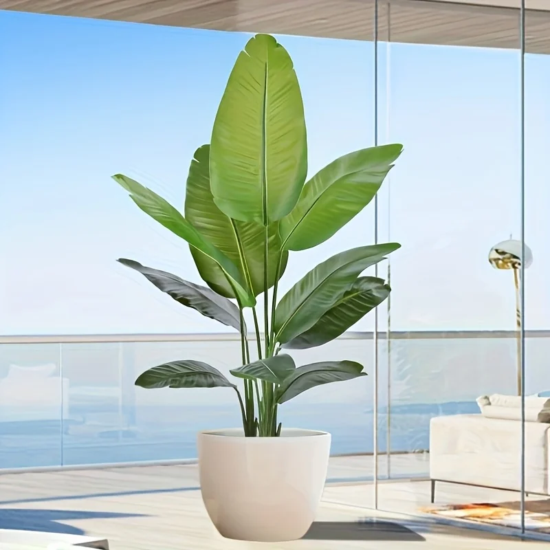 

Artificial Bird of Paradise Plant 5Ft, Floor Banana Leaf Plant with 9-10 Leaves, Faux Palm Tree with Plastic Pot for Indoor Outd