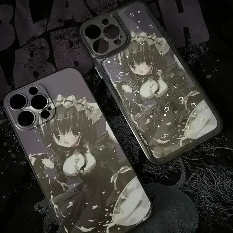 Funda de teléfono de Anime de lujo de Japón para chica, funda bonita para iPhone 16, 15, 14, 13, 12, 11 Pro Max, XR, XS Max, 7, 8 Plus, estilo oscuro, Y2K