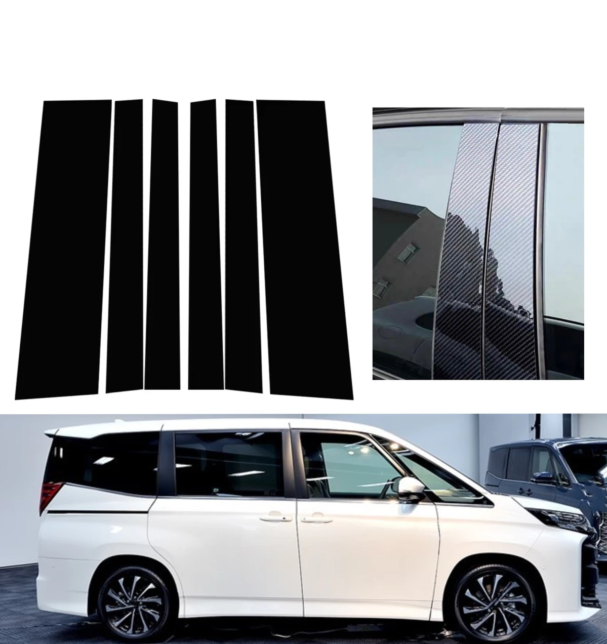 

Fit For Toyota Noah Voxy R90 2022-2023 6pcs Glossy Black Silvery Carbon Door Window Pillar Posts Door Trim Cover Stickers