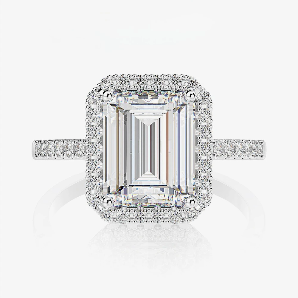 Small Candy 8 * 10 High Carbon Diamond Women's Ring 4ct Luxury Group Set New S925 Pure Silver Ring Wedding Jewelry
