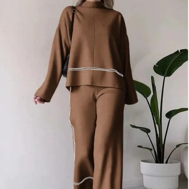 Women Pants Sets Long Sleeve O Neck Flare Pants Ankle Length Matching Sets Pullover Tops Autumn Winter Casual Loose Fit 2024