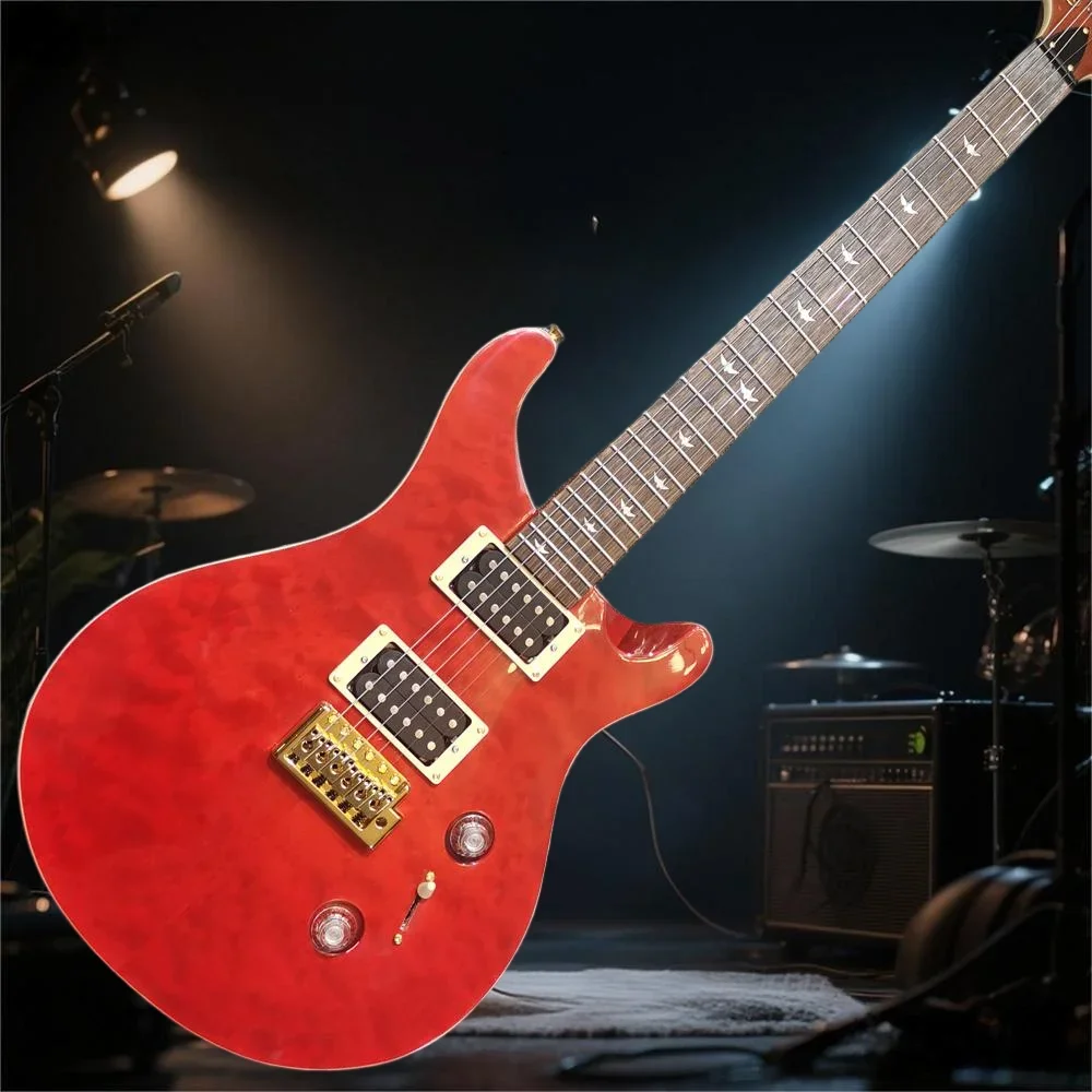 Envío Gratis nuevo rojo PRS guitarra eléctrica patrón de tigre pastillas duales rojo brillante pastillas duales fácil de operar Unisex