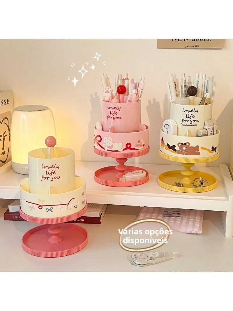学生ギフトケーキ型多層回転ペンホルダーデスクオーガナイザーオフィス文具収納誕生日漫画デザイン