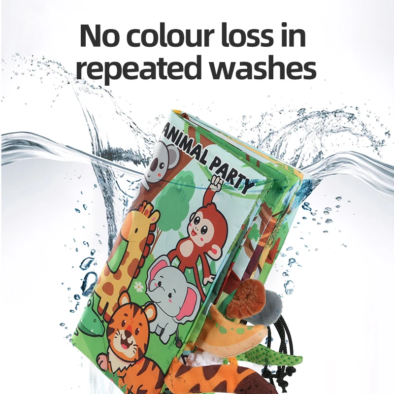 Morbido libro per bambini 6 pagine Libro in stoffa con coda per feste di animali Può morso Suono di bruciature Giocattoli per bambini Regalo di compleanno