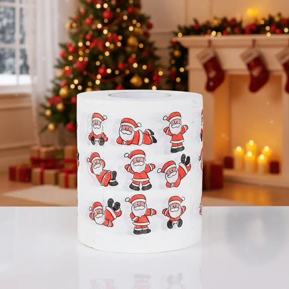 عيد الميلاد مناديل حمام ورقة سعيد 2026 السنة الجديدة لوازم عيد الميلاد عيد الميلاد الأنسجة لفة منديل المطبخ أداة ديكور المنزل السنة الجديدة