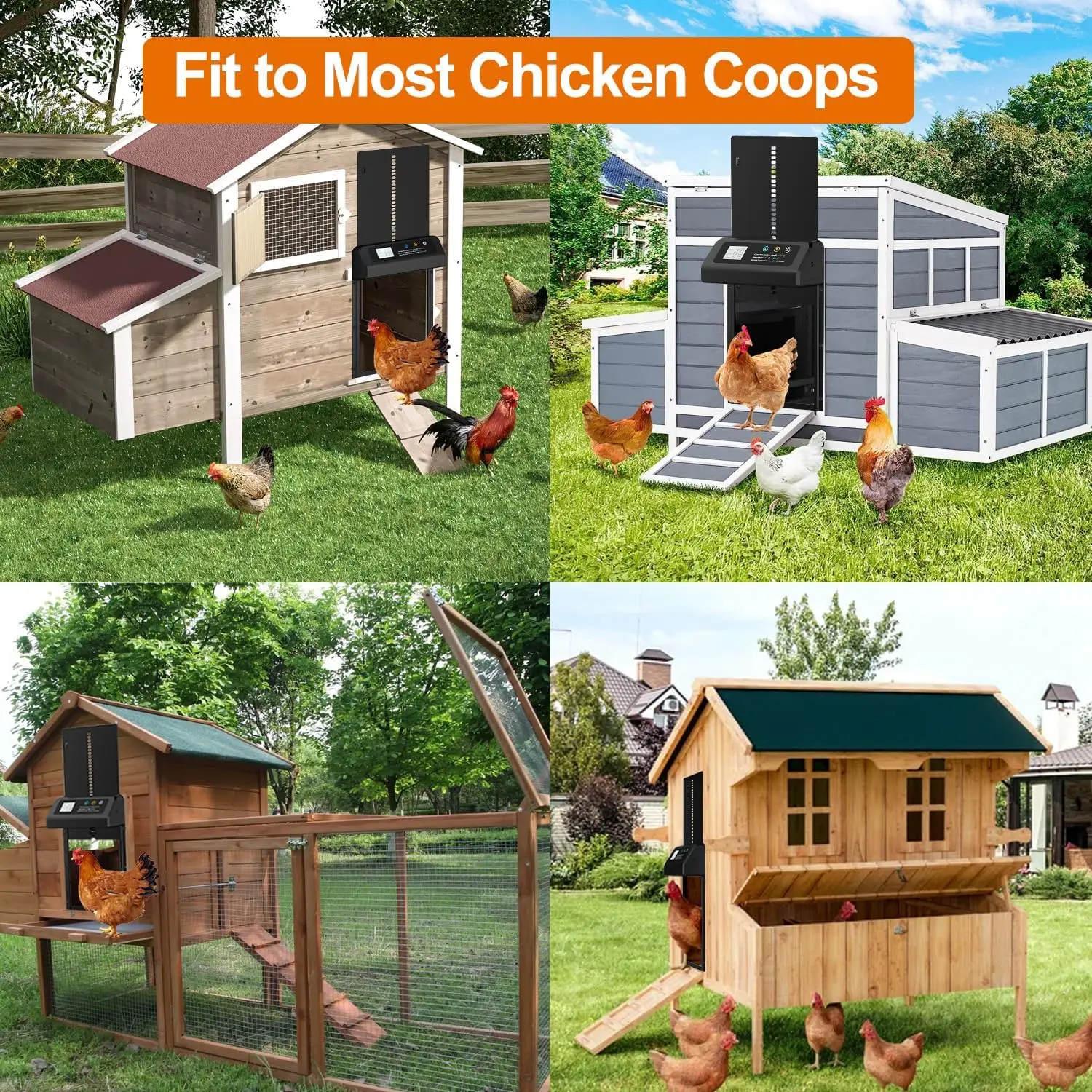 自動鶏小屋ドア、タイマー付き自動鶏ドア、挟み込み防止＆光センサー鶏ガード、バッテリー自動ドア