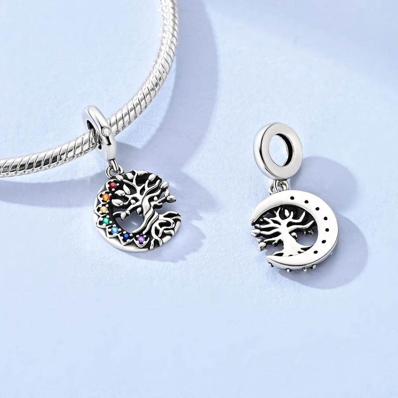 

925 Sterling Silver Charms Bead Zircon Lotus Veins Tree of Life Dangle Fit Original Bracelet Women Jewelry Gift