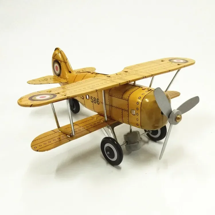 [Funny] Adult Collection Retro Wind up toy Metal Tin second world war fighter propeller plane Mechanical toy Clockwork toy gift