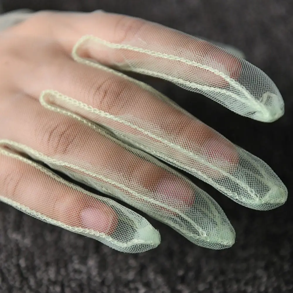 مرونة شفافة المرأة تول قفازات رقيقة جدا كامل فنجر الشاش قفازات برباط قصيرة الزفاف الزفاف قفازات شبكية السيدات