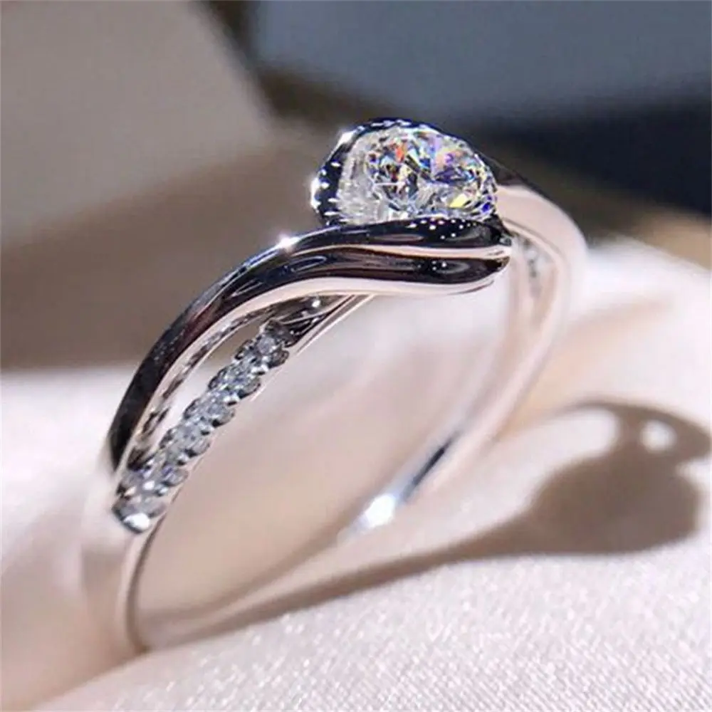 Elegant Women White Diamond Couple White Sapphire Ring Cubic Zirconia Jewelry Wedding Ring 925 Silver Rings