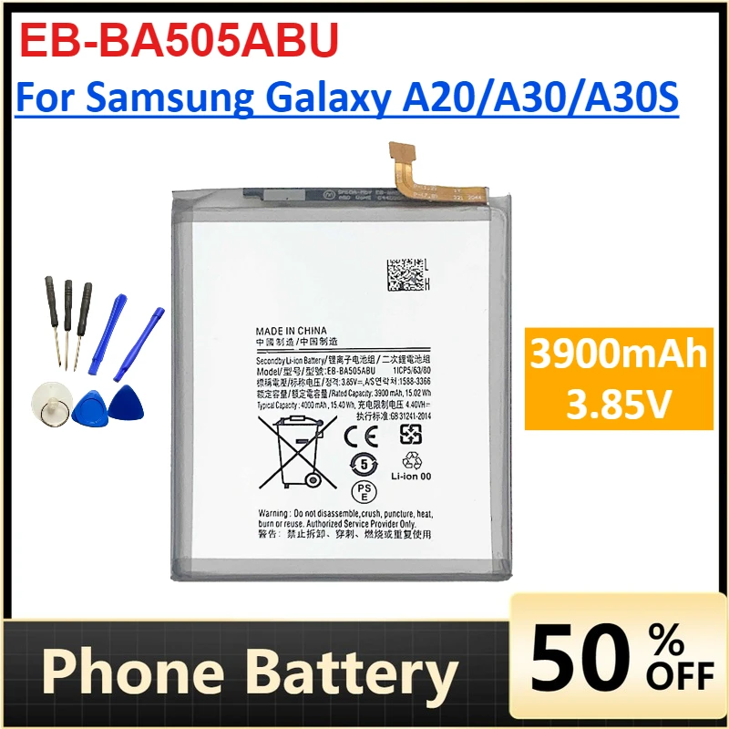 

EB-BA505ABU 3900mAh 3.85V Battery for Samsung Galaxy A20 A30 A30S Replacement Mobile Phone Battery + Tool