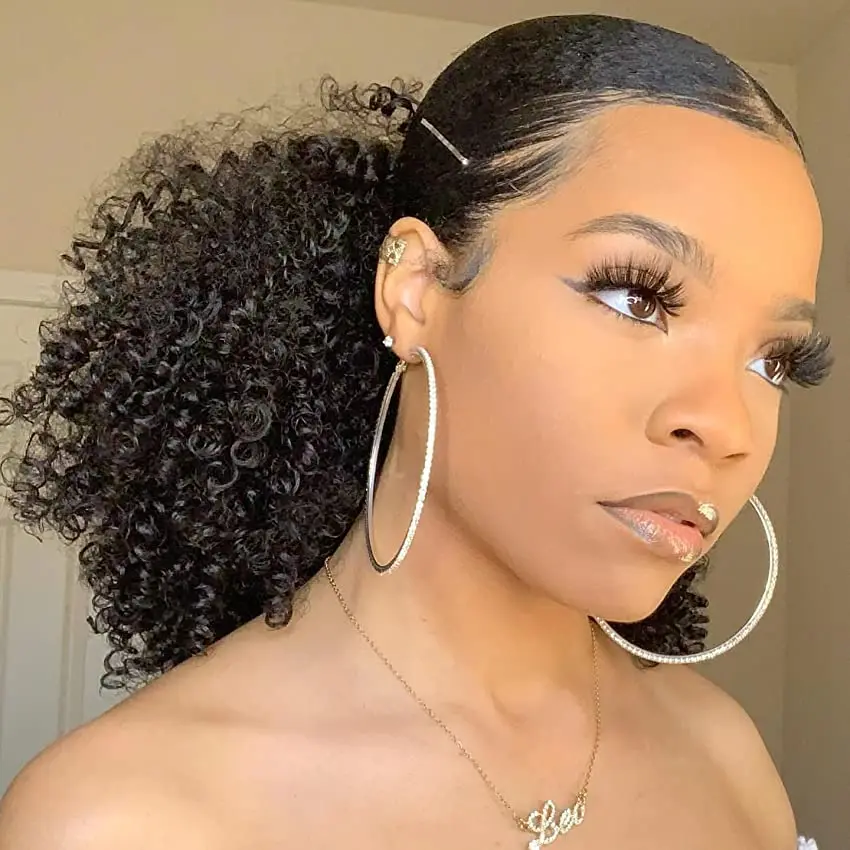 

Ponytails Human Hair Afro Kinky Curly Extensions Drawstring Ponytail Brazilian Kinky Curly Wrap Around Ponytail 4B 4C Remy Hair