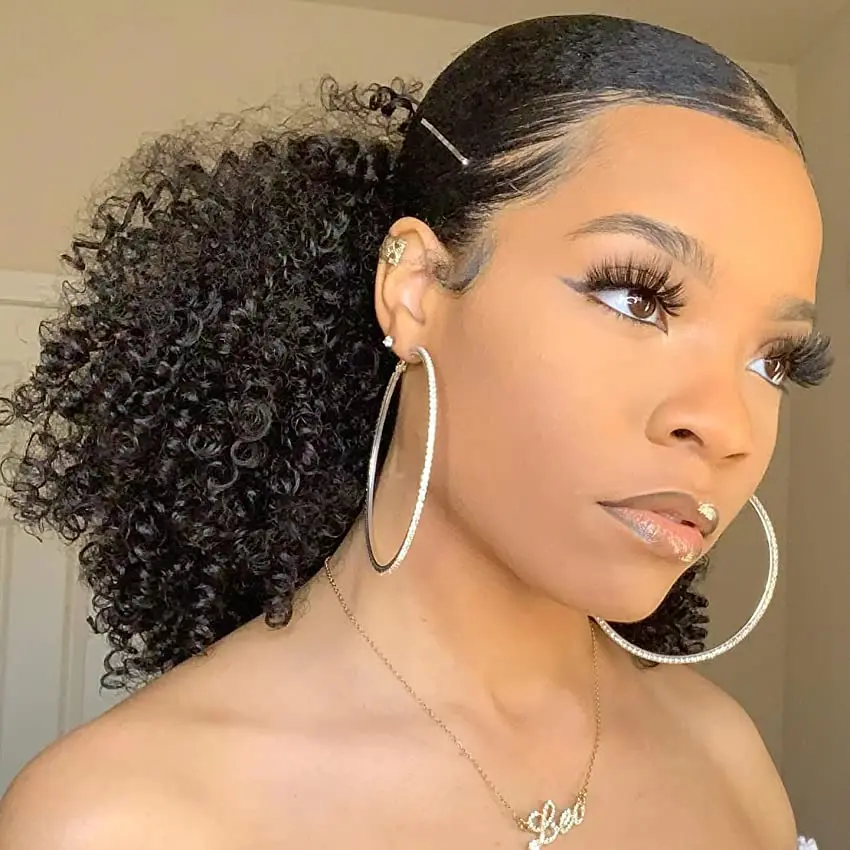 Ponytails Human Hair  Afro Kinky Curly Extensions Drawstring Ponytail Brazilian Kinky Curly Wrap Around Ponytail 4B 4C Remy Hair