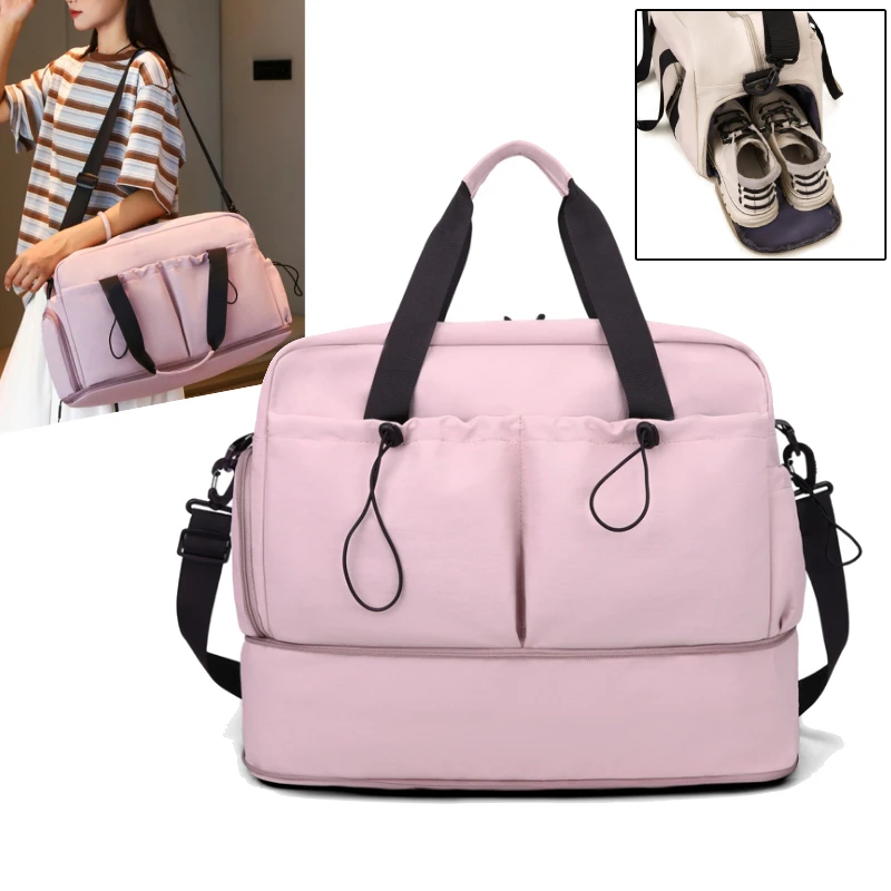 

Large Fitness Handbag Multifunctional Travel Luggage Storage Shoulder Bag with Shoes Compartment Solid Gym Sports Crossbody Bag