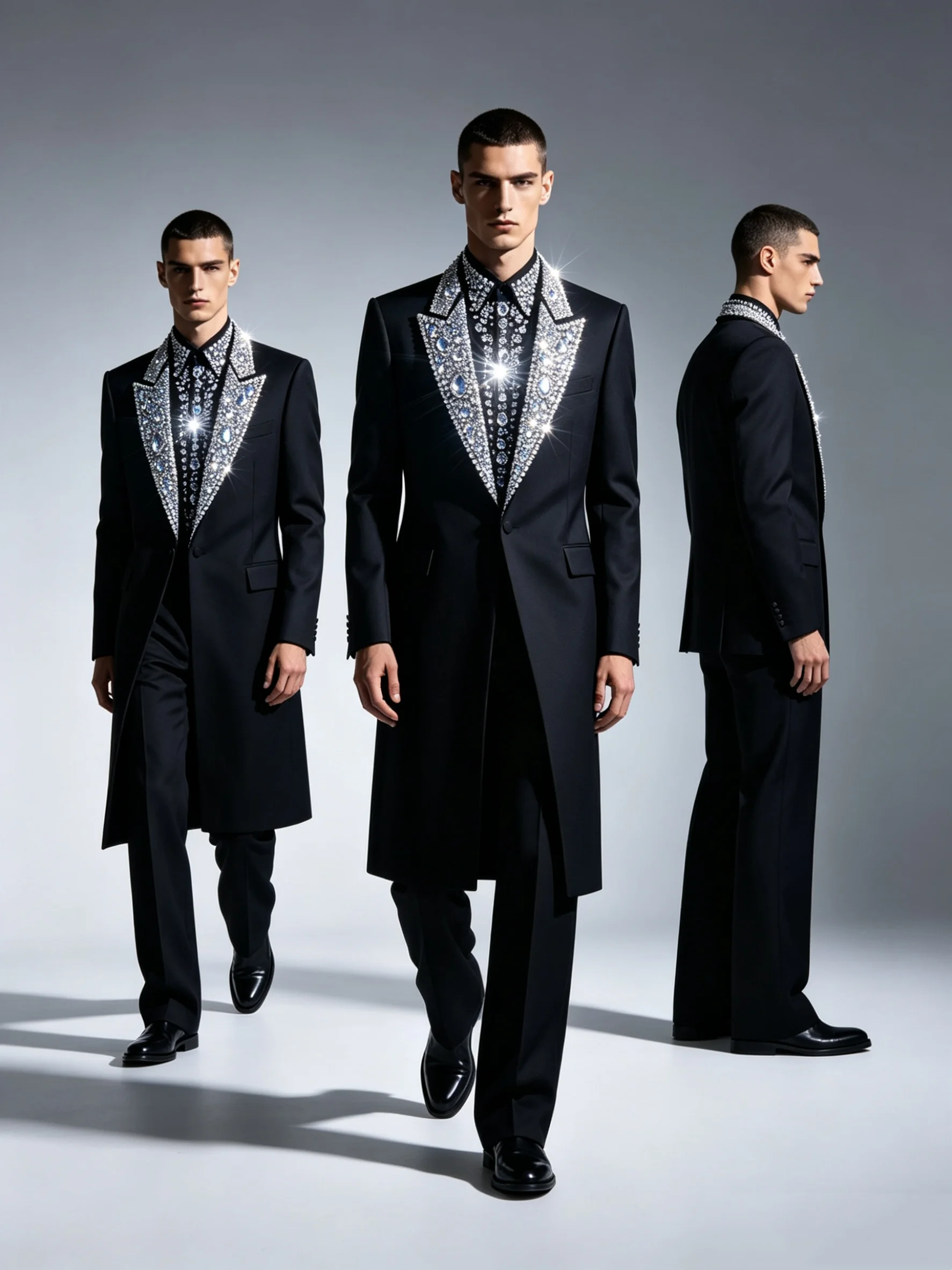 

Designer Crystals Black Men Suit Set 2 Pcs Long Blazer+Pants Trousers Customized Formal Office Jacket Wedding Tuxedos Prom Coat