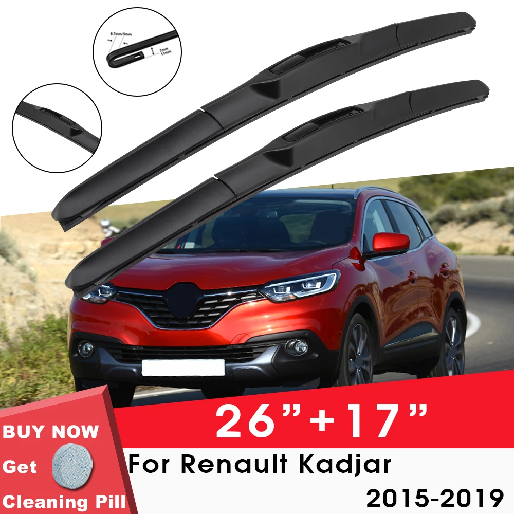 Escobilla de limpiaparabrisas para coche, limpiaparabrisas de goma para ventana delantera, para Renault Kadjar 2015-2019, 26 "+ 17", LHD, RHD, accesorios para coche