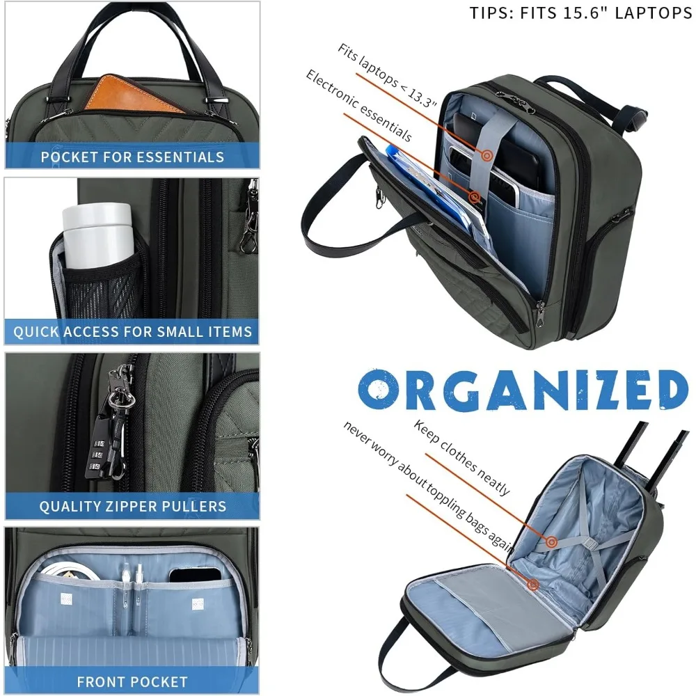 Lightweight 16-inch Multi-functional Underseat Overnight Suitcase for Women - Army Green, Compact Travel Bag