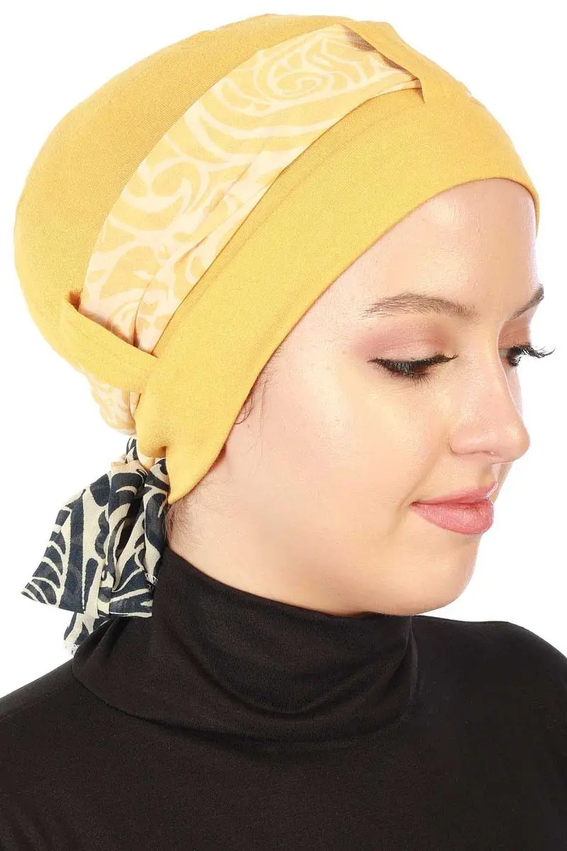 Chiffon belted combed Bone patterned mustard