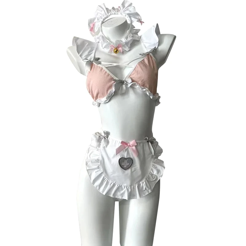 

Cute Sweet Maid Uniform Cosplay Costume Pink Apron Cat Girl Underwear Lingerie Halloween Costumes for Women Role Play Outfits