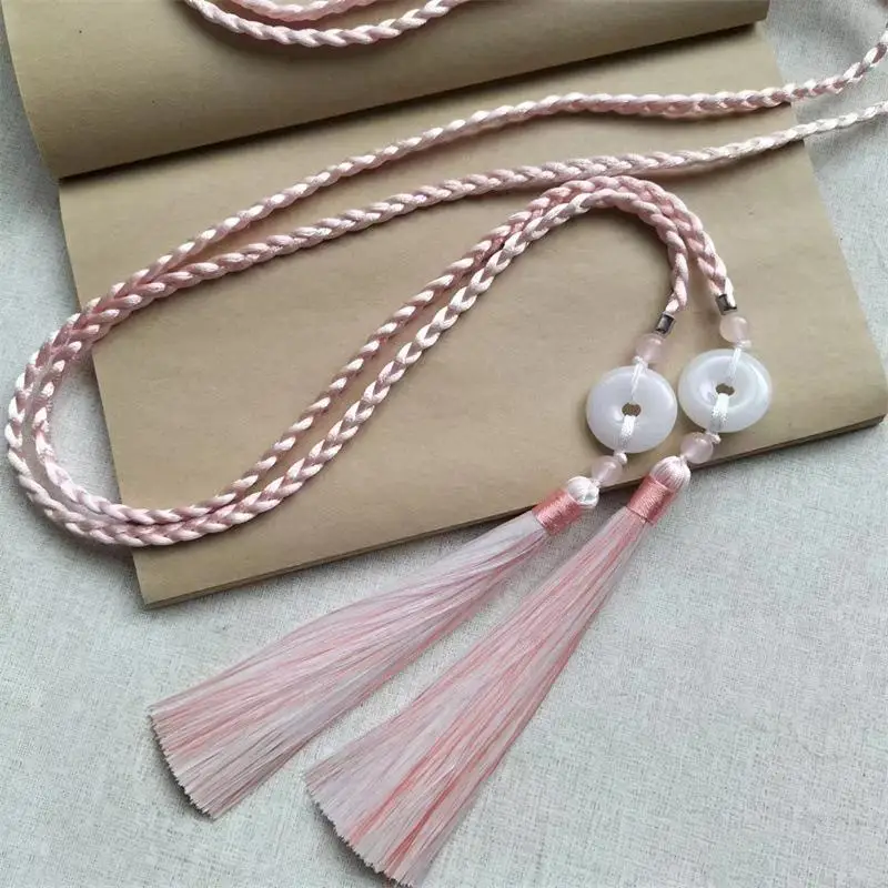 Vintage handgewebter Hanfu-Gürtel im chinesischen Stil mit traditionellem Ping-An-Anhänger, Taillenseil mit Quasten für Männer und Frauen. – Detail 6