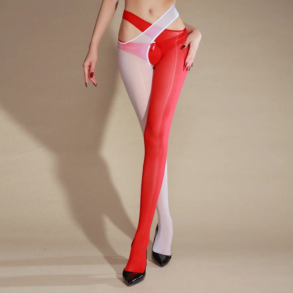 مثير الحصان النفط الجوارب عبر جوارب مفتوحة 8D لامعة جوارب طويلة رقيقة جدا الإناث الفائدة إغراء الحرير الأسود الألوان المتناقضة