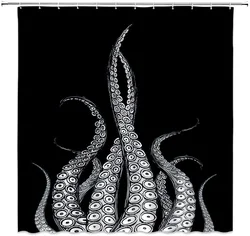 Tenda da doccia Octopus tentacoli di polpo bianco nero Ocean Kraken Abstract Vintage Creative Modern Home bagno Decor Set ganci