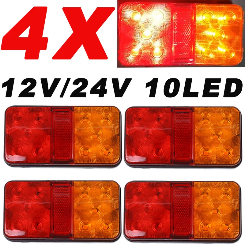 

4X 12 В 24 В Универсальный задний фонарь 10 светодиодов, фонарь заднего хода/стоп-сигнал/противотуманная фара, расширение грузовика, прицеп, караван, автобус, дом на колесах