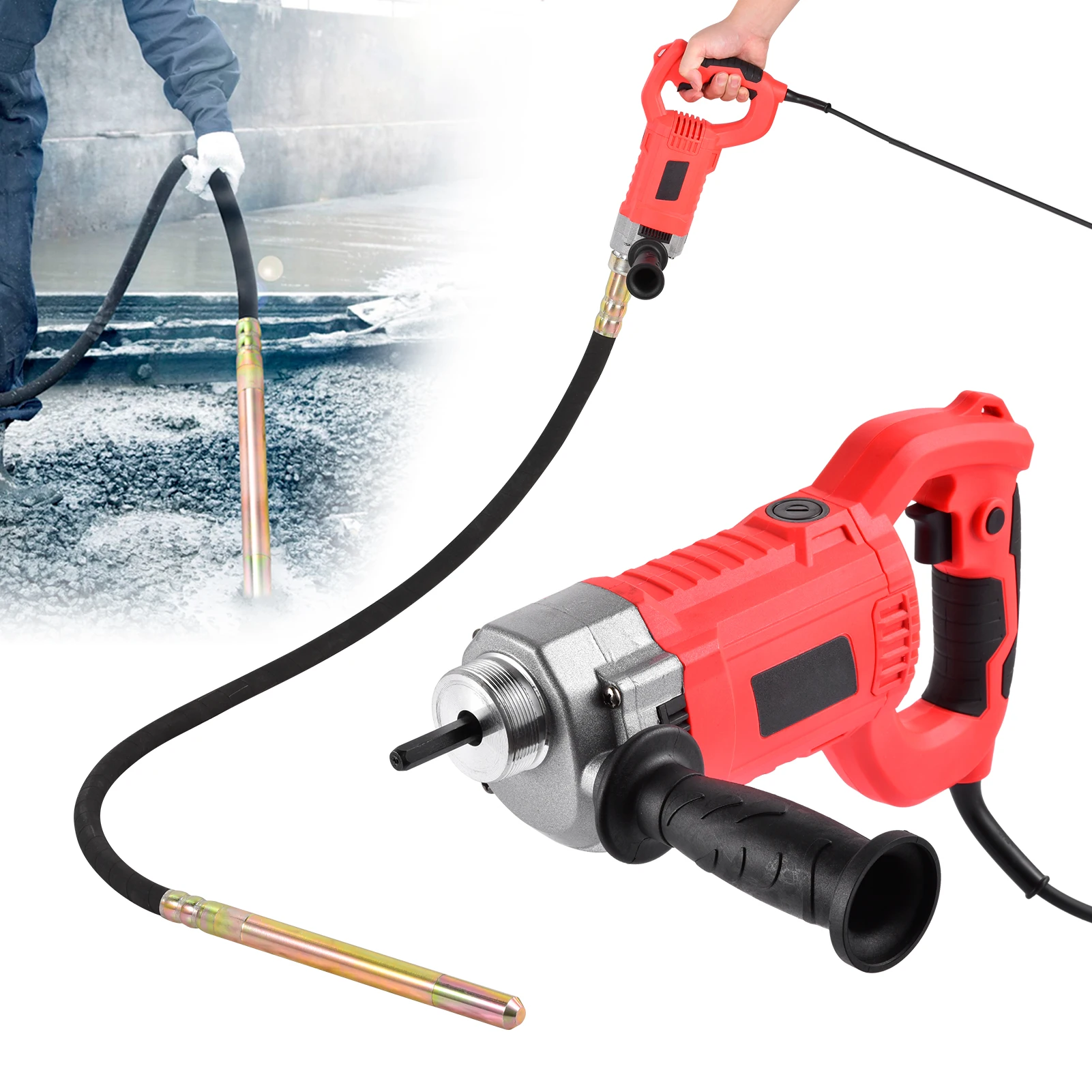 Vibromasseur pour béton, mélangeur d'outils pour béton portable 1600 W, vibrateur d'insertion de construction 5600 tr/min avec arbre flexible de 2 m de long