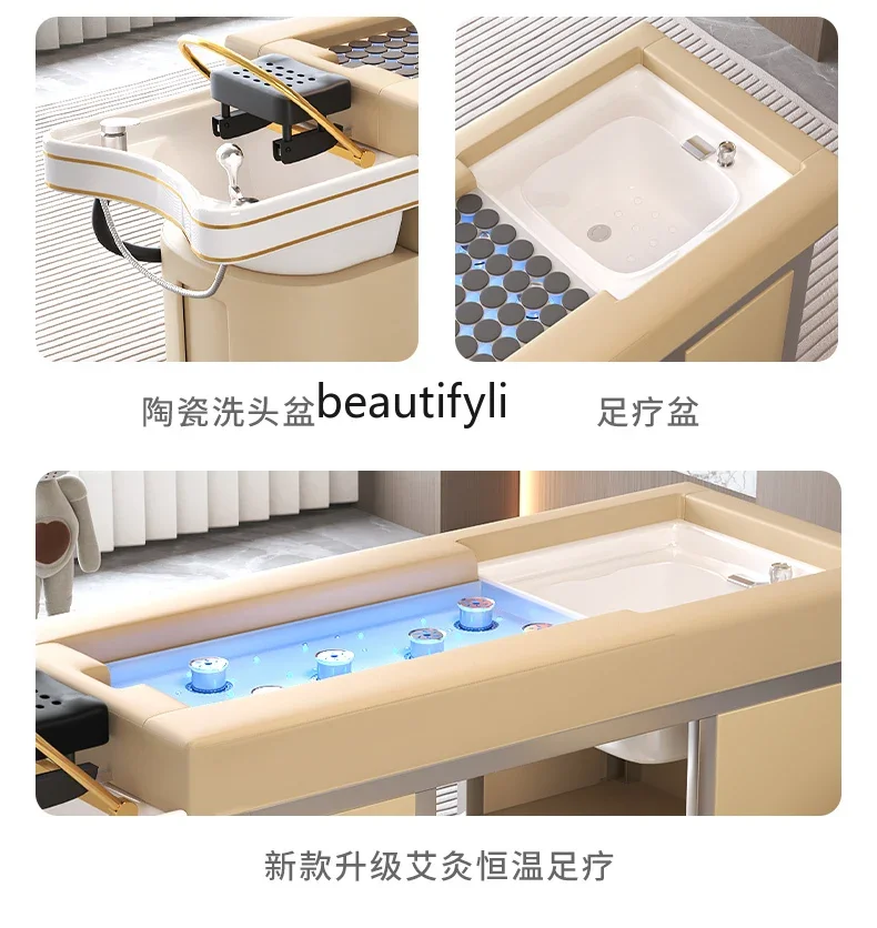 Moxibustion Foot Bath Integrated Ceramic Steel Frame Shampoo Chair Water Circulation Fumigation Beauty Salon Head Therapy Bed