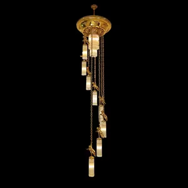 European Staircase Long Chandelier Brass Luxury Modern Pendant Lamp Stair Pendants Cluster Pendant Light