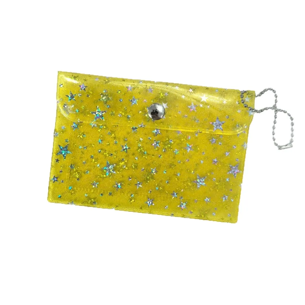 Card And Id Holder Transparent Glitter Star Card Holder Pvc Card Holder Mini Small Coin Purse For Young People Bag Storage