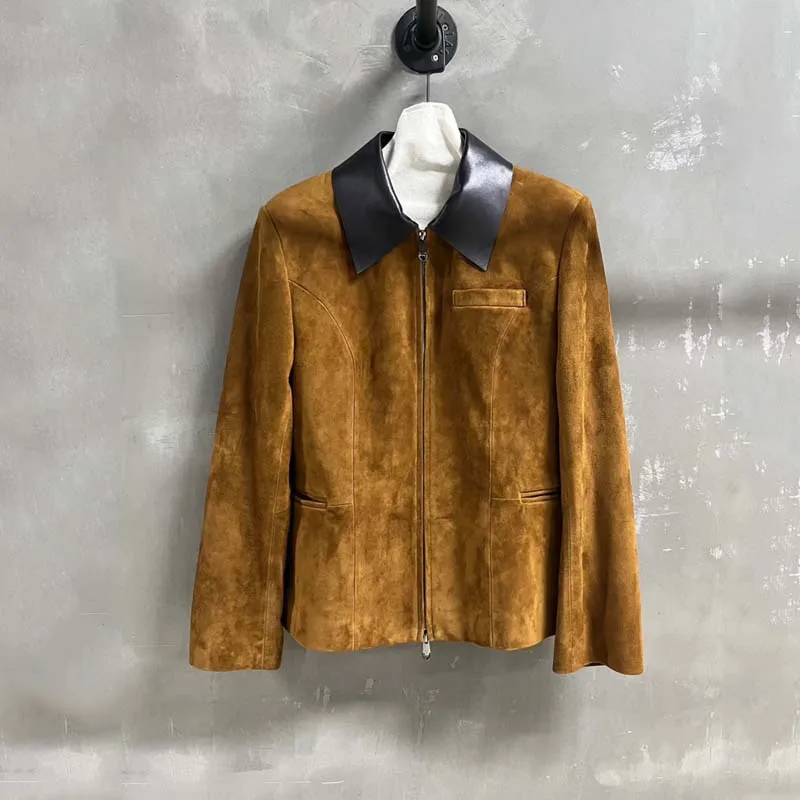 レディースコート 春 スエード レザー ジャケット ターンダウンカラー 服 新ファッション 2025 ショート丈 高品質