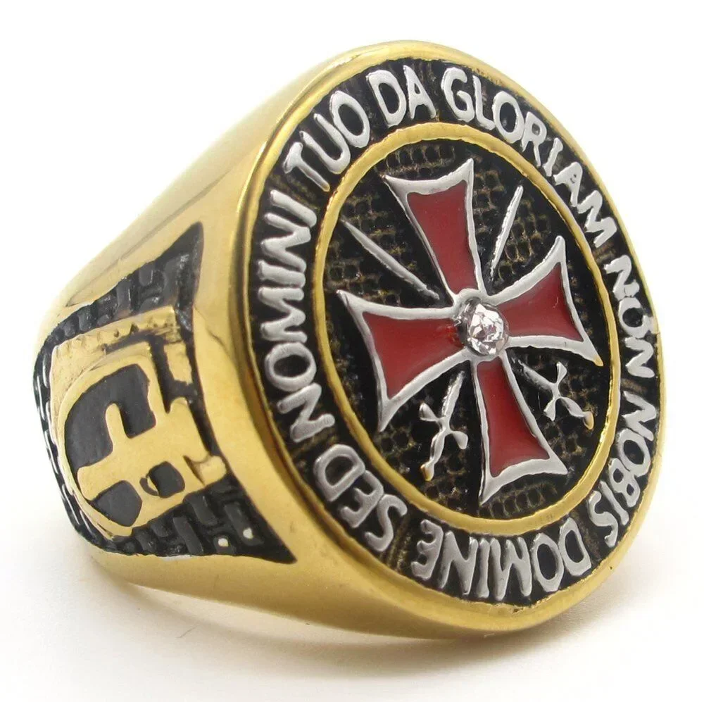 CHUANGCHENG Gold Plated Cross Knights Templar Masonic Stainless Steel Rings Size 7-15