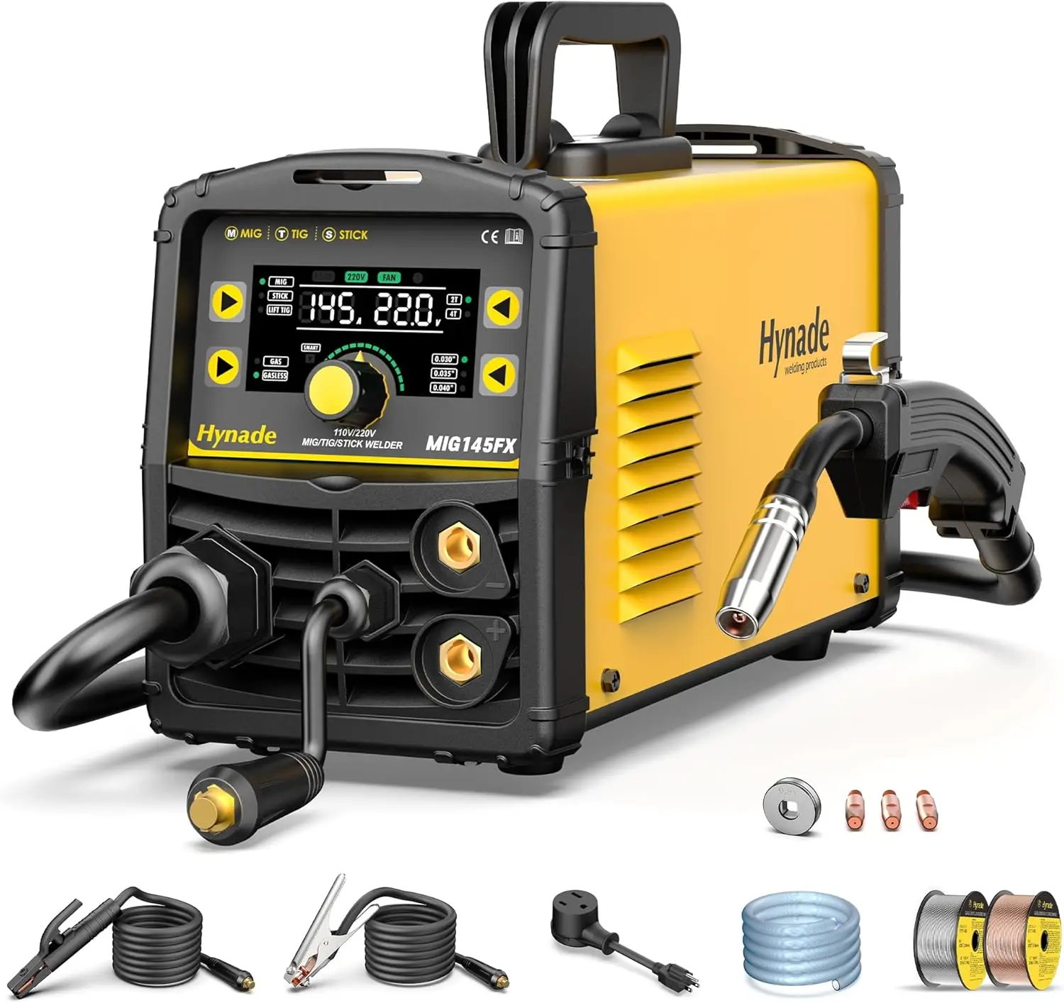 

145A MIG Welder Gas/Gasless Flux Core MIG Welder/Lift TIG/Stick 3 in 1 MIG Welding Machine MIG145FX Welder 110/220V