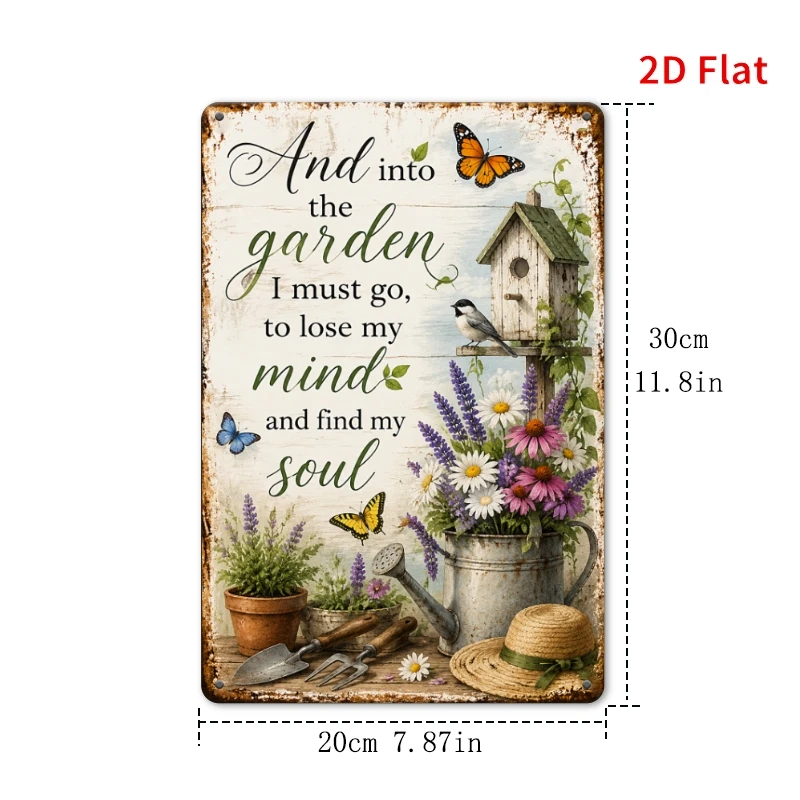 2D Flat - [2Dflat], 1pc 11.81X7.87inch And Into The Garden I Must Go Tin Sign, Inspirational Garden Decorative Sign, Vintage Wal