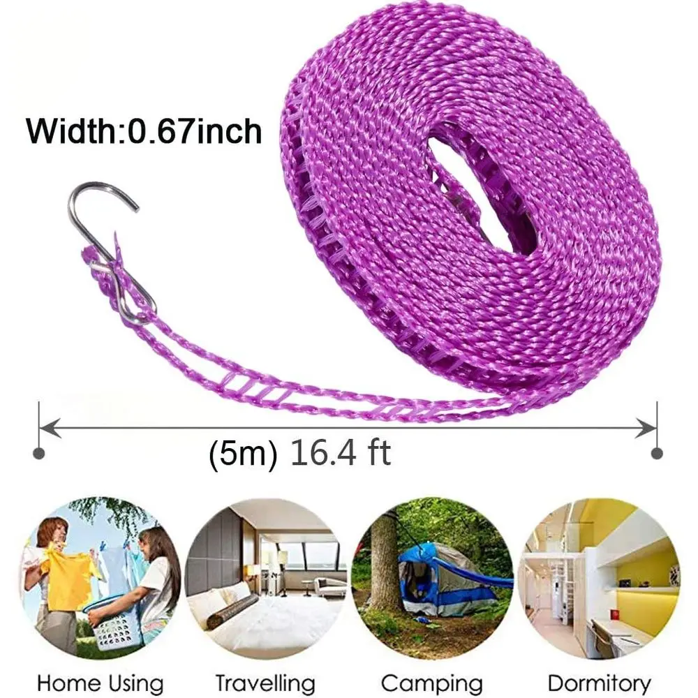 Portable 5m Camping Clothesline for Outdoor and Indoor Laundry Drying
