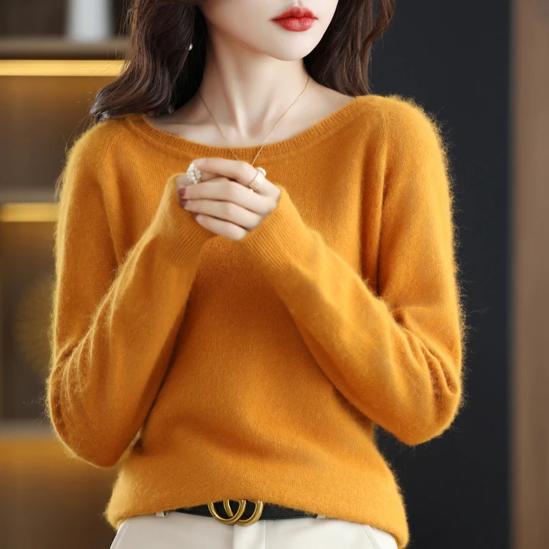 O-collar Mink Cashmere Sweater For Women Pullover 2023 Autumn Winter Knitted Sweaters Loose Base Shirt Fashion Basic Tops