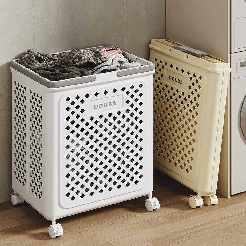 

Toilet bathroom laundry basket folding dirty clothes storage basket with wheels removable laundry basket