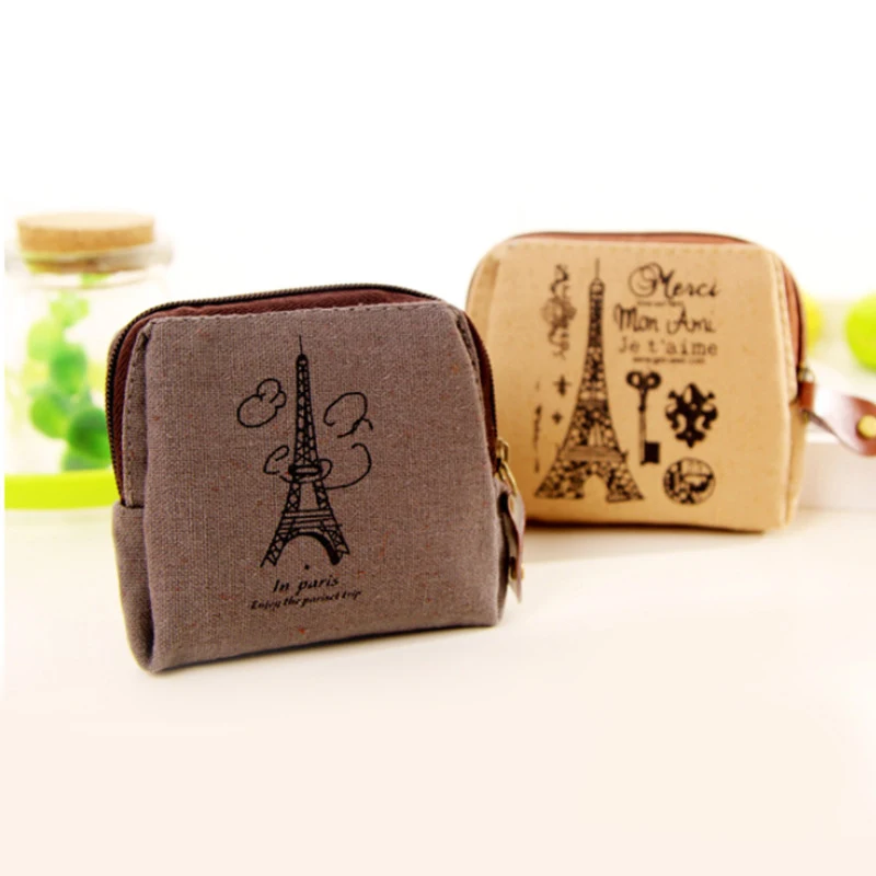 Vintage Paris Coin Purse Korean Small Bag Nostalgic Memory Canvas Coin Bag Urban Simplicity Zipper Wallet Coin Pouch