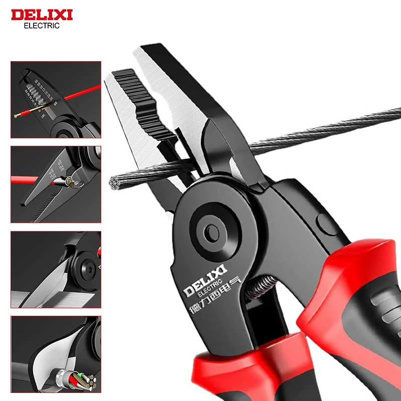 DELIXI ELECTRIC 5-in-1 Multifunctional Pliers Set,Interchangeable Plier Heads ，Wire pliers Stripper Cable Clamp Crimping Pliers