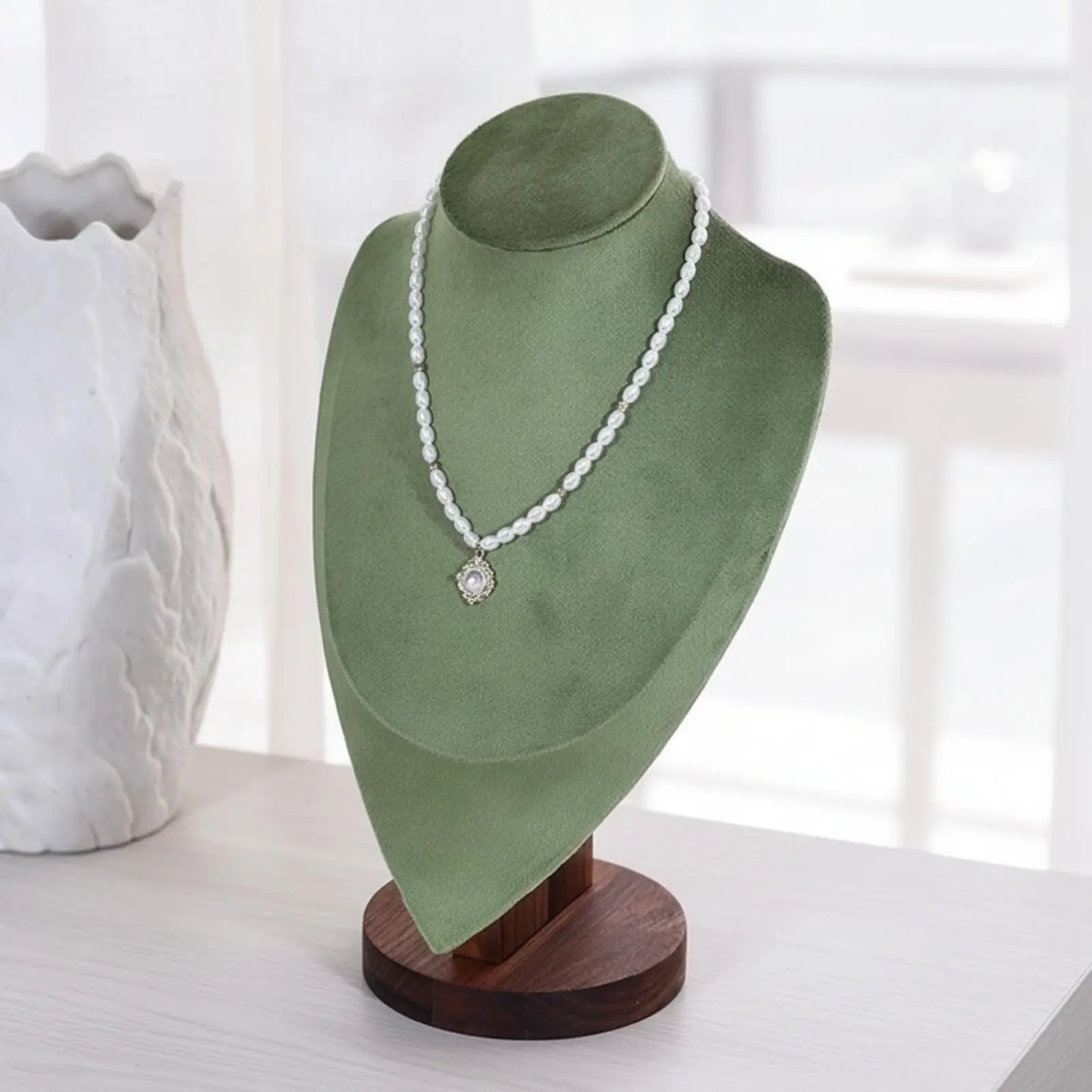 Necklace Display Bust Walnut Wood Velvet Cover Jewelry Stand for Selling Counter Craft Fair Organiser