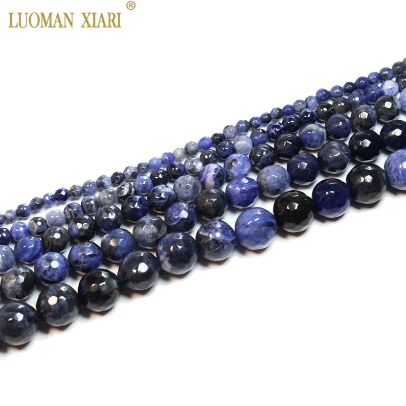 Wholesale Natural Faceted Blue Sodalite Round Stone Beads For Jewelry Making DIY Bracelet Necklace 4/ 6/8/10/12 mm Strand15\'\'