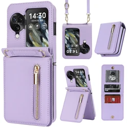 Crossbody Zipper Cards Solt Wallet Leather Case for OPPO Find N3 Flip 5G N2 PGT110 N2flip Vertical Purse Long Lanyard Bag Cover