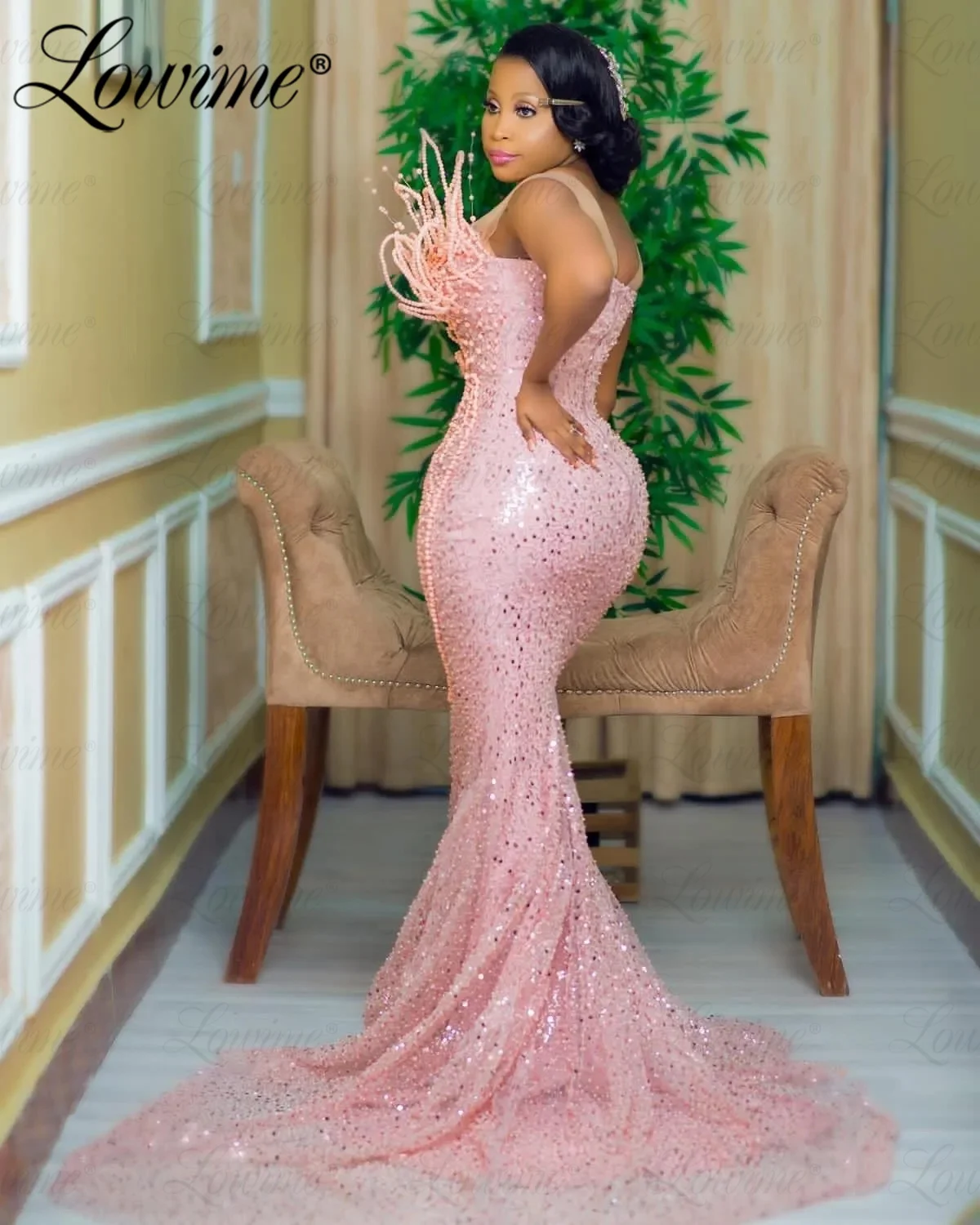 Vestido largo africano de alta costura para mujer, traje de fiesta rosa de talla grande, de sirena, para boda y graduación, vestido de noche árabe Abendkleider, 2023