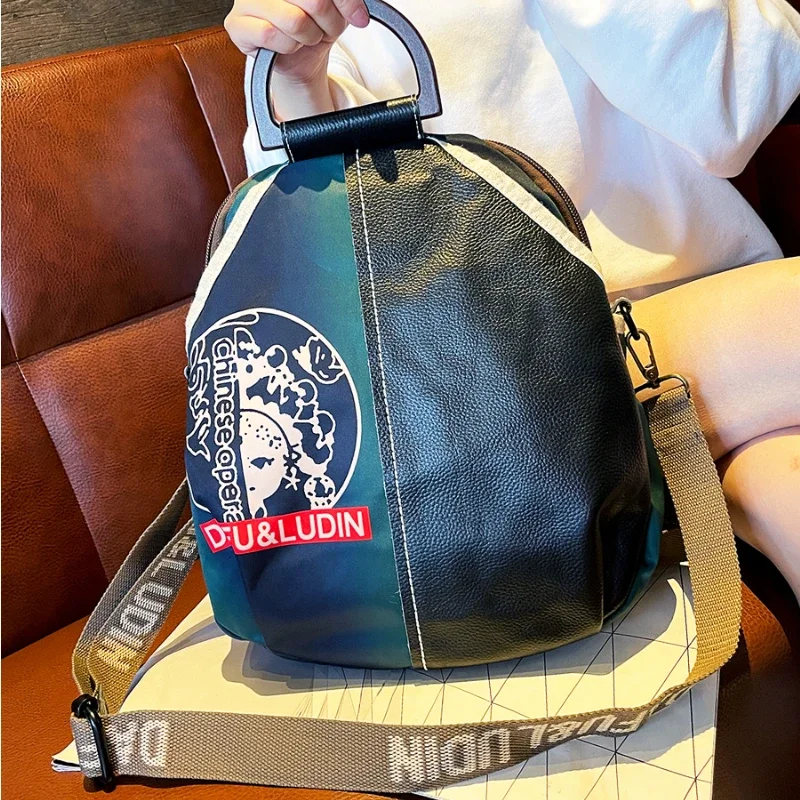 Oxford Patchwork Leather Backpack Women 2023 New Fashion China-Chic Large Capacity Women Backpack Travel Bagpack Shoulder Bag