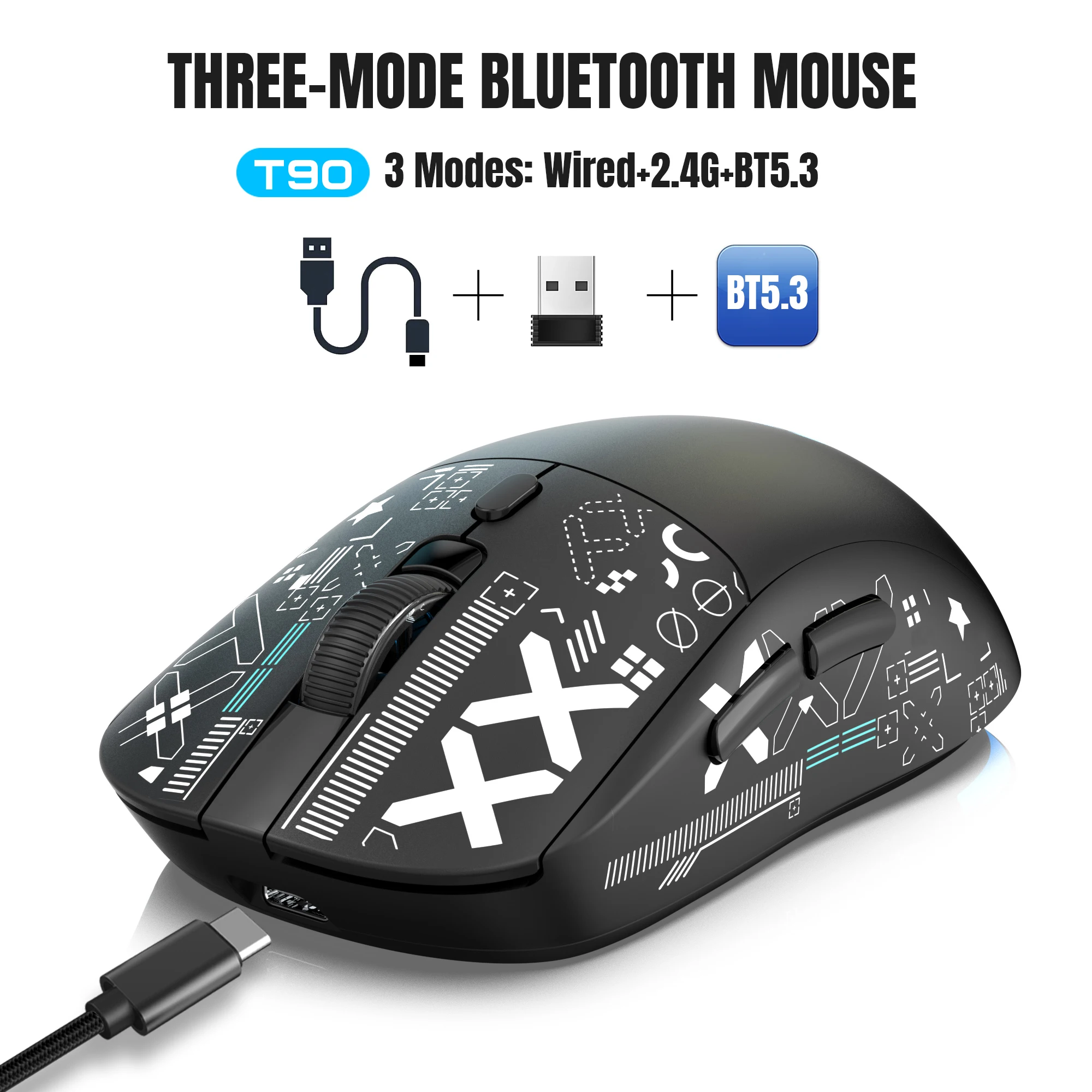 3-Mode Wireless Gaming Mouse USB-C Charging RGB Ergonomic 6 Programmable Buttons Office Gaming