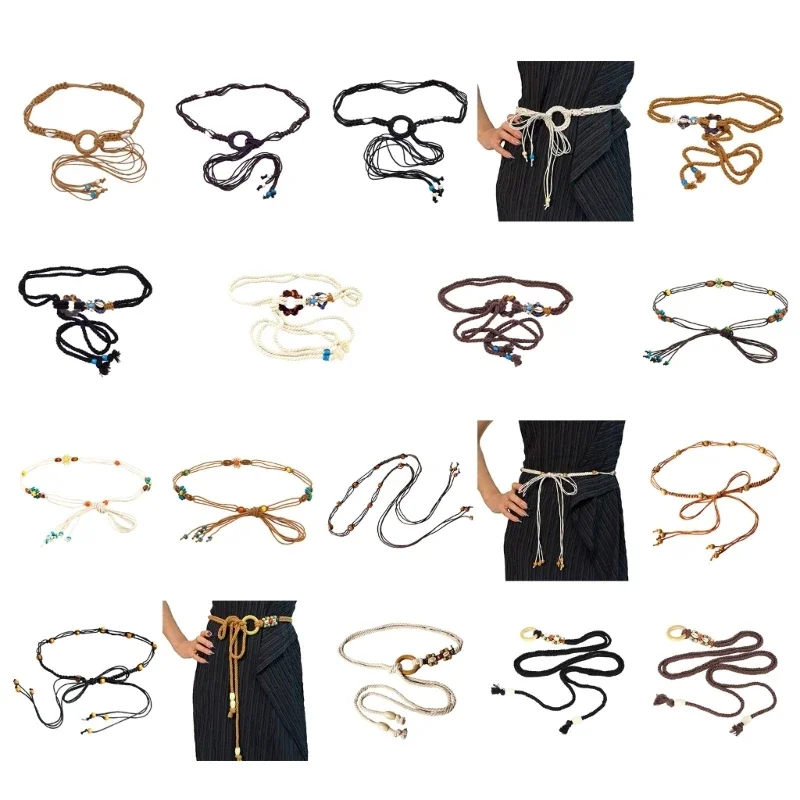 

Bohemian Handmade Braided Waist Rope for Women Multi-type Ladies Dress Belt R7RF