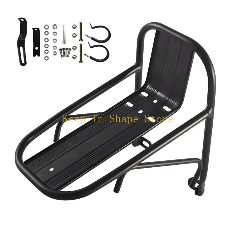 U1JC Front Bike Rack Aluminum Cargo Platform with Side Guards and Front Fork Mount for Everyday Bicycles Use on City Streets