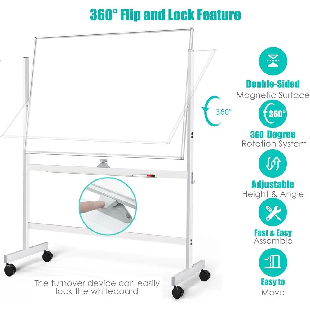 سبورة بيضاء متنقلة بارتفاع قابل للتعديل على الوجهين، 32 × 48 بوصة، مع عجلات للمكتب والمدرسة والاستخدام المنزلي #2